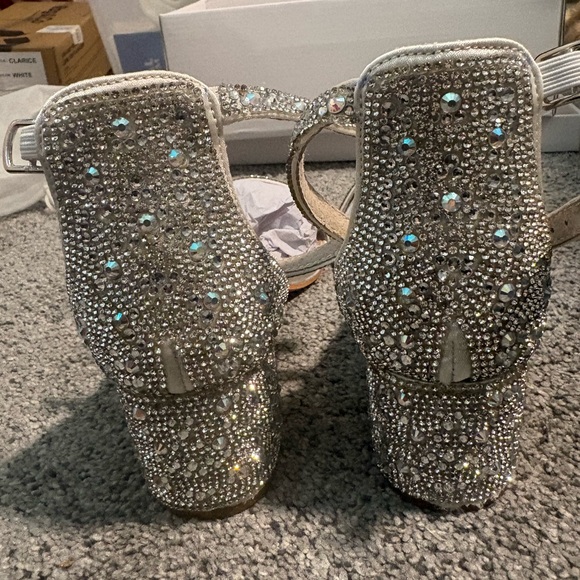 Ivory Strappy Rhinestone Block Heels - Picture 5 of 6